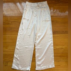 Princess Polly Satin Pleated Trousers in Champagne Cream